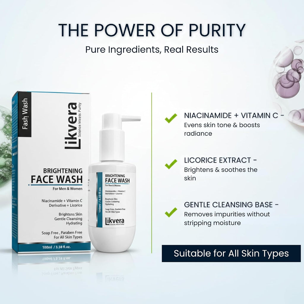 Brightening Face Wash + SPF 50+ PA++++ Sunscreen Combo for Men & Women
